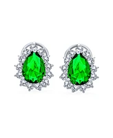 Bling Jewelry Classic Cocktail 2.5CT Cz Halo Pear Shaped Teardrop Stud Earrings Omega Back Silver Plated