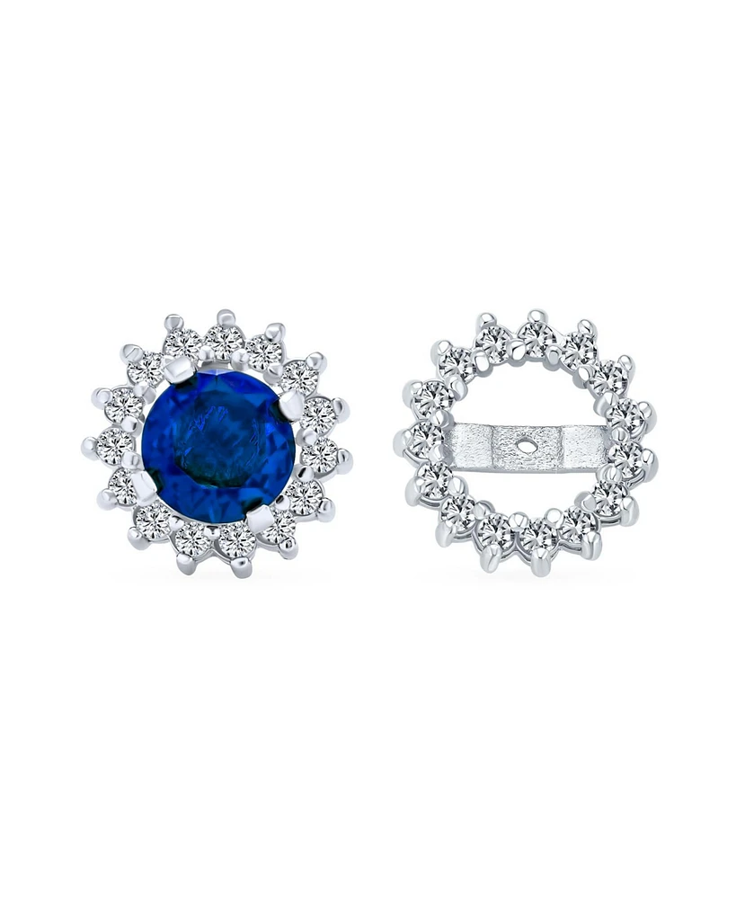 Bling Jewelry 2 1 Removable Jackets Cubic Zirconia Cz Crown Halo Ear Jacket with Round Solitaire Stud Earrings .925 Sterling Silver
