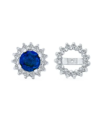 Bling Jewelry 2 1 Removable Jackets Cubic Zirconia Cz Crown Halo Ear Jacket with Round Solitaire Stud Earrings .925 Sterling Silver