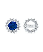 Bling Jewelry 2 1 Removable Jackets Cubic Zirconia Cz Crown Halo Ear Jacket with Round Solitaire Stud Earrings .925 Sterling Silver