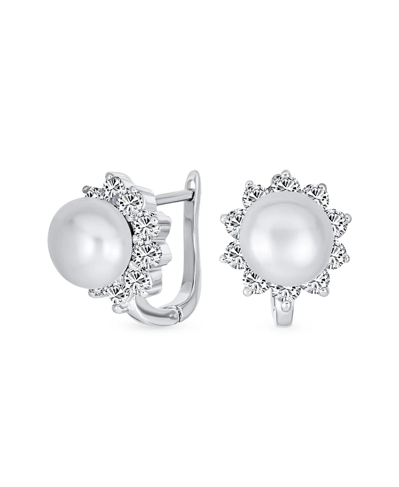 Bling Jewelry Classic Pearl Stud Earrings, Sterling Silver Huggie Latch Back