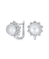 Bling Jewelry Classic Pearl Stud Earrings, Sterling Silver Huggie Latch Back