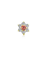 Bling Jewelry Tiny Minimalist Cz Cubic Zirconia Cluster Open Flower Yellow 14K Real Gold Stud Earring 1 Piece Screw Back