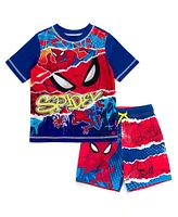 Spider-Man Boys Marvel Upf 50+ Rash Guard and Swim Trunks Outfit Set