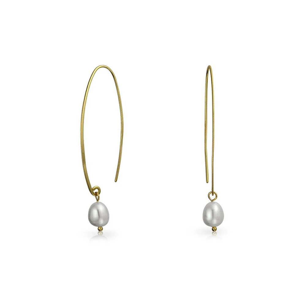 Bling Jewelry Minimalist Dangle Earrings 14K Gold Plated Pearl Threader Sterling Silver