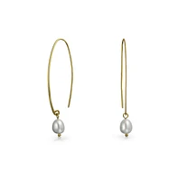Bling Jewelry Minimalist Dangle Earrings 14K Gold Plated Pearl Threader Sterling Silver