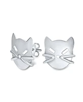 Bling Jewelry Curious Cat Face Stud Earrings in Sterling Silver - Cute Kitten Design