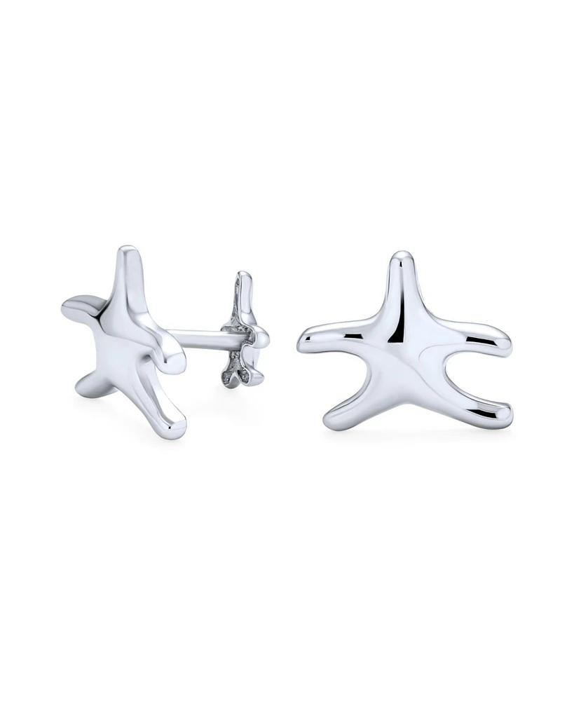 Bling Jewelry Nautical Double Starfish Shirt Cufflinks Solid French Style Fixed Backing .925 Sterling Silver