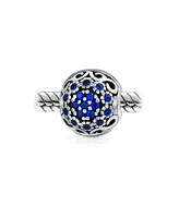 Bling Jewelry Simulated Sapphire Blue Crystal Bead Charm European Bracelet
