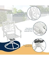5-Piece Cast Aluminum Outdoor Conversation Set Outdoor Dining Table with Umbrella Hole Outdoor Swivel Rockers Patio Dining Chairs in White