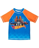 Hot Wheels Boys Upf 50+ Pullover Rash Guard and Swim Trunks Outfit Set to