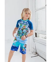 Minecraft Boys Zombie Creeper Alex Steve Rash Guard and Swim Trunks Outfit Set to