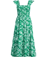 Lands' End Women's Cotton Dobby Smocked Dress with Ruffle Straps