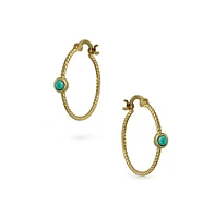 Bling Jewelry Twisted Cable Rope Thin Hoop Earrings Stabilized Turquoise Accent Western Jewelry Gold Plated .925 Sterling Silver