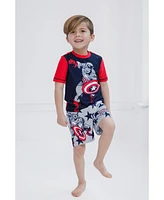 Avengers Toddler Boys Marvel Captain America Upf 50+ Rash Guard and Swim Trunks Outfit Set