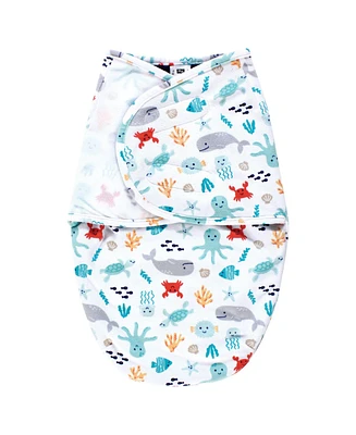 Hudson Baby Baby Boys Hudson Plush Faux Fur Swaddle Wrap, Sea Characters, 0-3 Months