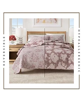 Linery & Co. Cotton Stitched Reversible Floral 3 Piece Quilt and Sham Set