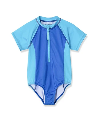 Lands' End Girls Short Sleeve One Piece Half Zip Swimsuit