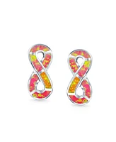 Bling Jewelry Infinity Eternity Pink Created Opal Stud Earrings Sterling Silver