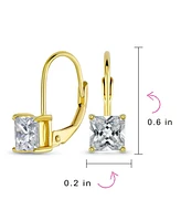 Bling Jewelry Classic Cubic Zirconia Square Princess Cut Solitaire Square Cz Lever back Earrings Gold Plated .925 Sterling Silver