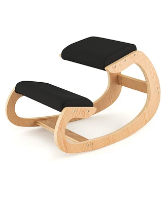 Wooden Rocking Chair with Comfortable Padded Seat Cushion and Knee Support