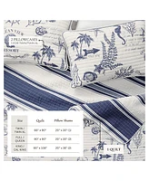 Linery & Co. Cotton Stitched Reversible Coastal 3 Piece Quilt and Sham Set