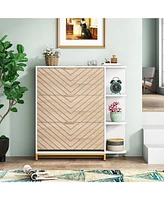 Tribesigns Modern Shoe Cabinet with 3 Flip Drawers & Shelves, Wood Shoe Storage Cabinet Slim, Narrow Hidden Shoe Rack Freestanding Shoe Organizer for