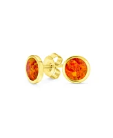 Bling Jewelry Minimalist Round Created Orange Fire Opal Bezel Setting Stud Earrings Yellow Gold Plated .925 Sterling Silver 5MM
