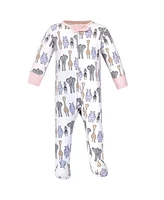 Hudson Baby Baby Girls Hudson Cotton Zipper Sleep and Play 3pk, Pink Safari, 0-3 Months