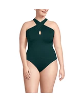 Lands' End Plus Criss Cross Halter Tankini Top