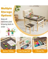 Kids Art Table and Chairs Set with Paper Roll and Storage Bins