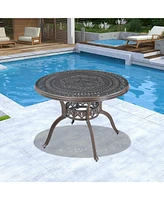 40 Inches Outdoor Dining Table with Umbrella Hole Cast Aluminium Patio Round Table, Bronze