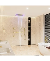 Mondawe Thermostatic Flush Ceiling Mounted Complete Shower System with Led Lights, Body Jets and Slide Bar