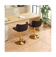 Set of 2 Velvet Swivel Bar Stools with Tufted Back and Gold Plating Base for Kitchen Island-The Pop Home
