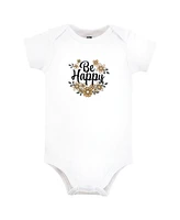 Hudson Baby Girls Cotton Bodysuits, Be Happy Floral, 9-12 Months