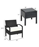 Gymax 3 Piece Patio Rattan Furniture Set Conversation Sofa w/ Cushions