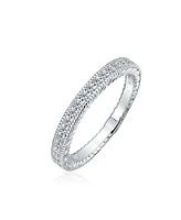 Bling Jewelry Pave Cz Cubic Zirconia Thin Band Ring Etched Milgrain .925 Sterling Silver