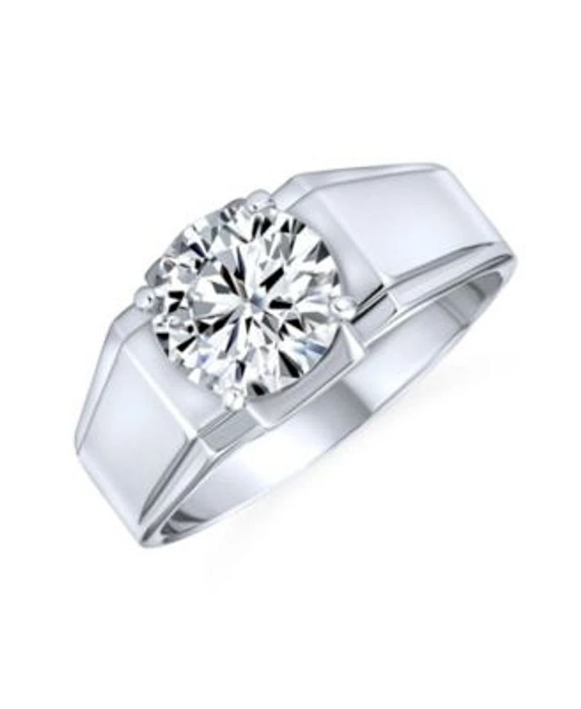 Bling Jewelry Statement 6CTW Cubic Zirconia Wide Band Cz Solitaire Promise Ring Silver Plated Brass Finish