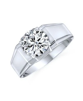 Bling Jewelry Statement 6CTW Cubic Zirconia Wide Band Cz Solitaire Promise Ring Silver Plated Brass Finish