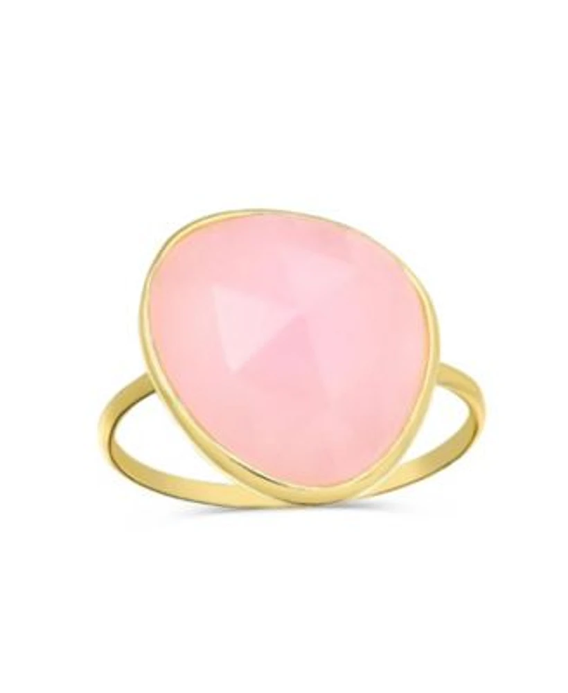 Bling Jewelry Light Green Multifaceted Large Stone Ring Imitation Chalcedony Quartz Gold Plated Thin Band .925 Sterling Silver