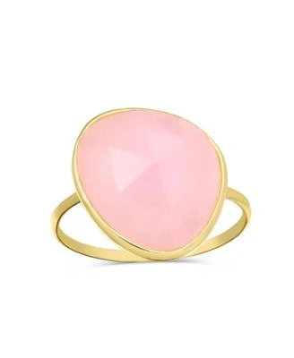 Bling Jewelry Light Green Multifaceted Large Stone Ring Imitation Chalcedony Quartz Gold Plated Thin Band .925 Sterling Silver
