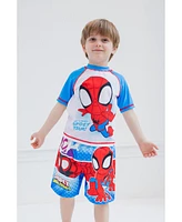 Spidey and His Amazing Friends Toddler Boys Marvel Upf 50+ Rash Guard Swim Trunks Outfit Set