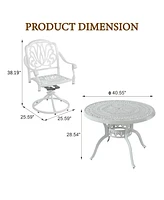 5-Piece Cast Aluminum Outdoor Dining Set Patio Table with Umbrella Hole Outdoor Swivel Rockers Patio Dining Chairs in White