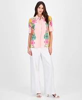 T Tahari Women's Elbow-Sleeve Button-Front Blouse