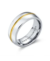 Bling Jewelry Two Tone Golden Center Stripe Couples Titanium Band Gold Plated Ring Silver