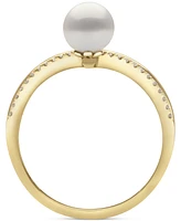 Belle de Mer Cultured Freshwater Pearl (6mm) & Diamond (1/10 ct. t.w.) Chevron Ring in 10k Gold
