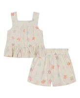Calvin Klein Toddler and Little Girls 2-Piece Floral Print Slub Jersey Shorts Set