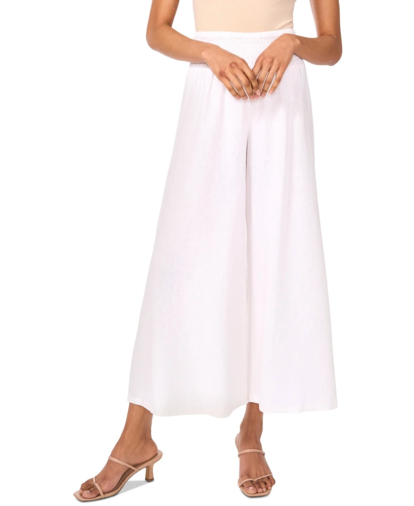 Vince Camuto Women's Linen Blend Smocked Waist Cropped Wide Leg Pants