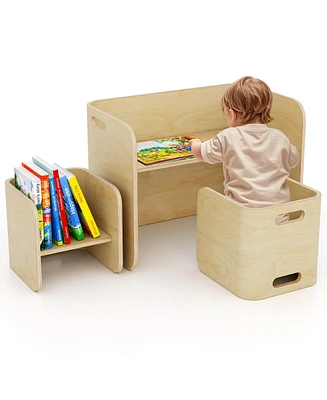 3 Pieces Kids Wooden Table and Chair Set