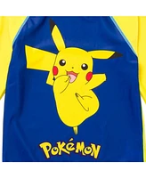 Pokemon Big Boys Pikachu Upf 50+ Rash Guard Swim Shirt to